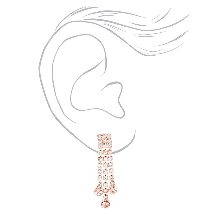 Rose Gold Crystal Waterfall 16&quot; Necklace &amp; 1&quot; Drop Earrings Set - 2 Pack,