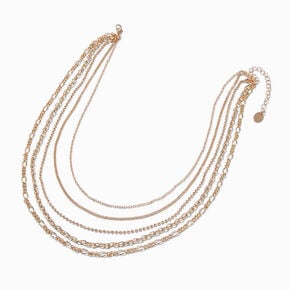 Gold-tone Mixed Multi-Strand Chain Necklace,