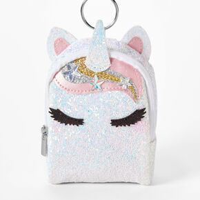 Glitter Unicorn Mini Backpack Keychain - Icy Pink,