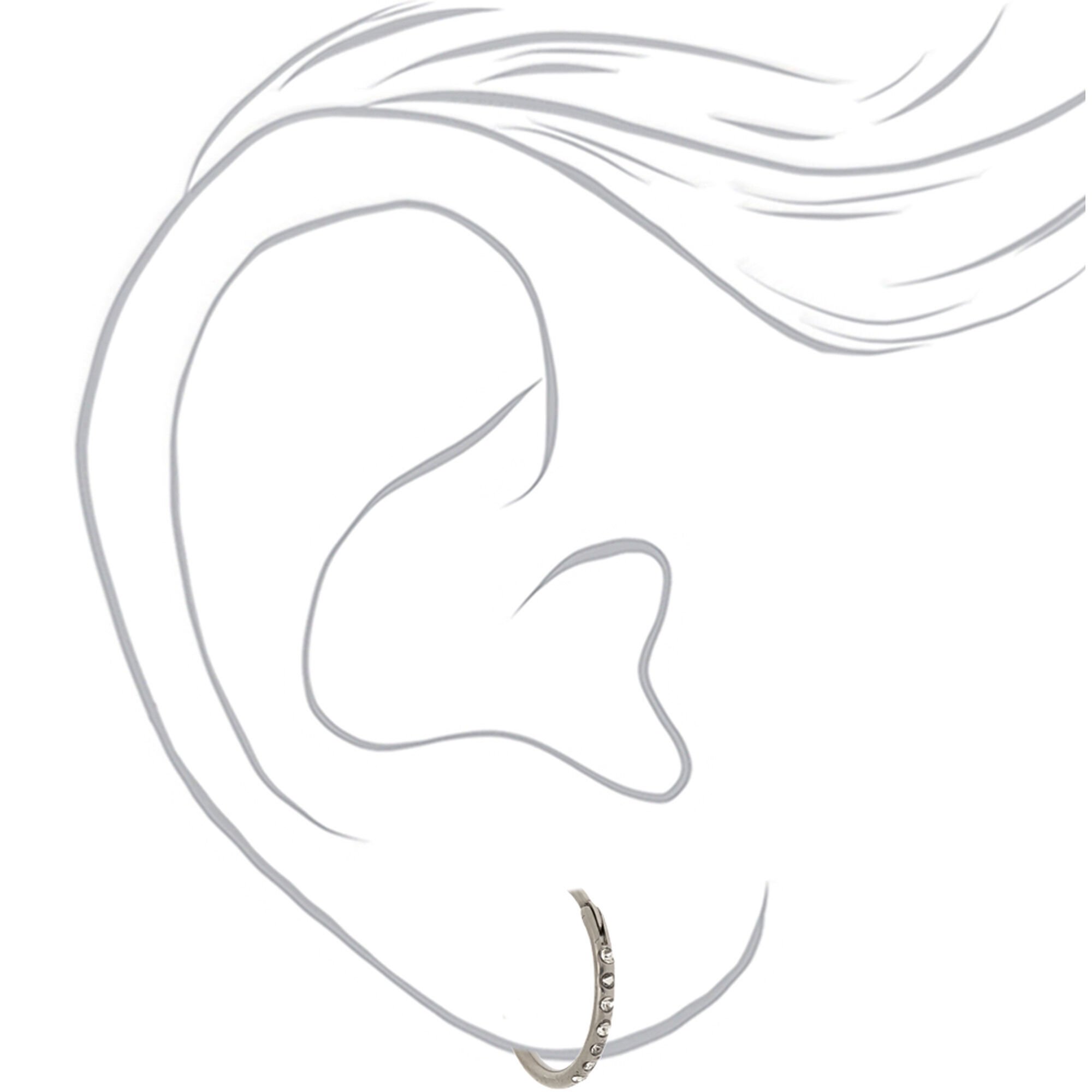 C LUXE by Claire's Silver-tone Titanium 10mm Sleek Crystal Hoop Earrings,
