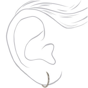 C LUXE by Claire&#39;s Silver-tone Titanium 10mm Sleek Crystal Hoop Earrings,