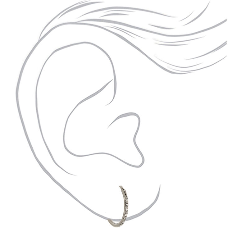 C LUXE by Claire&#39;s Silver-tone Titanium 10mm Sleek Crystal Hoop Earrings,