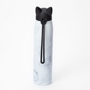 Cat Ears Marble Print Metal Water Bottle - White,