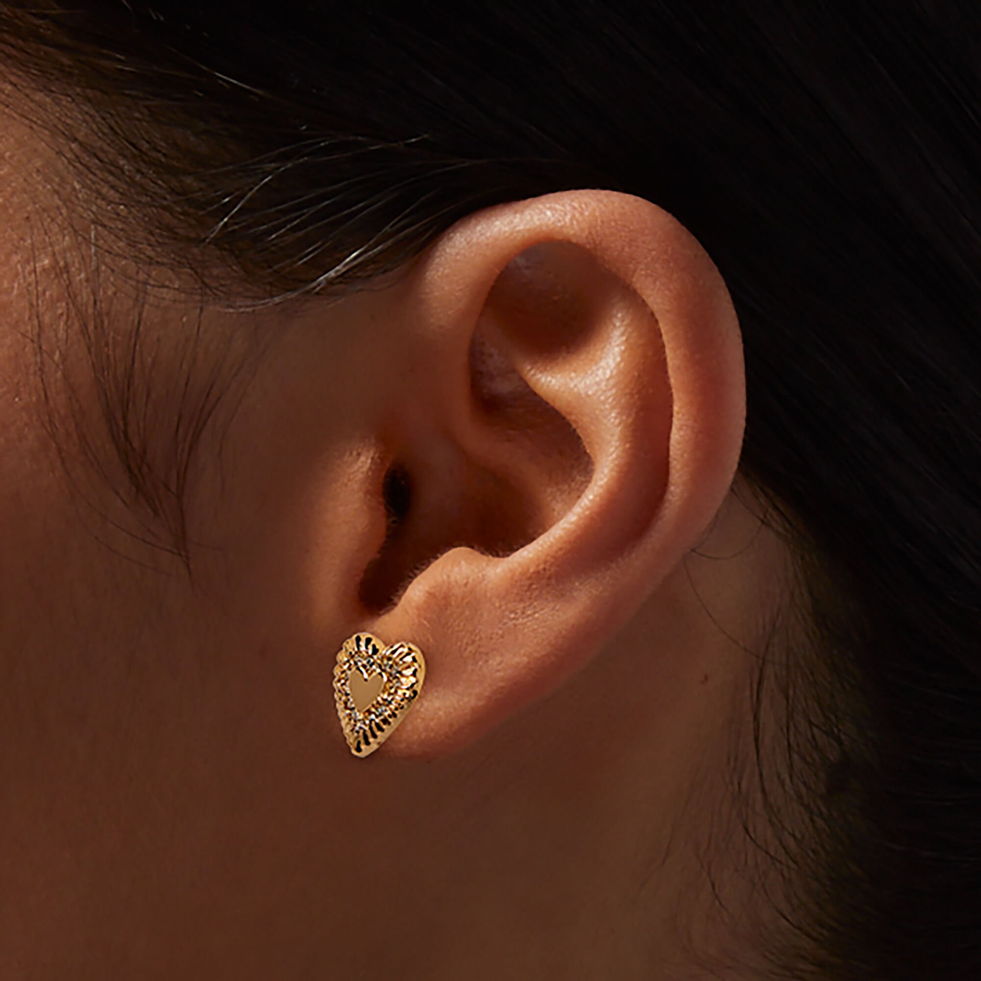 Gold-tone Textured Heart Stud Earrings,