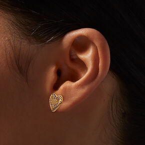 Gold-tone Textured Heart Stud Earrings,