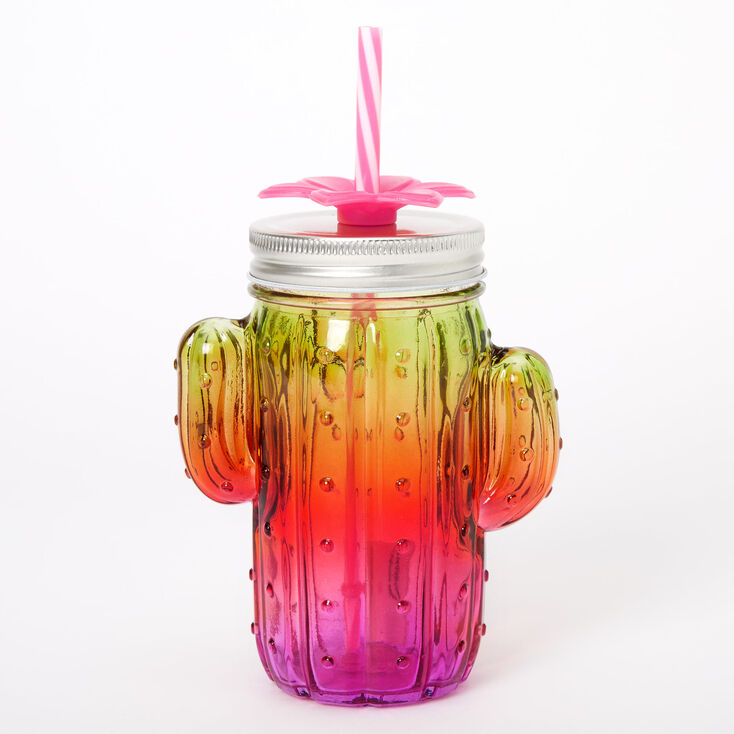 Flower Cactus Ombre Mason Jar Cup Pink Claire S Us Flower Cactus Ombre Mason Jar Cup Pink Claire S Us