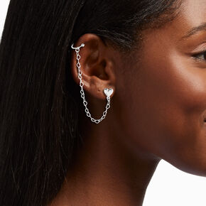 Silver Heart Ear Connector Earrings,