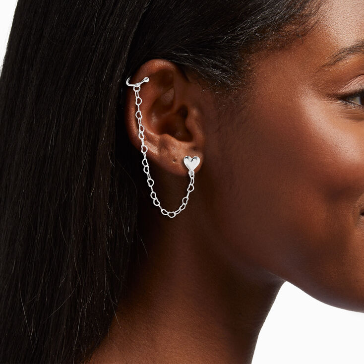 Silver-tone Heart Ear Connector Earrings,