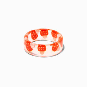 Clear Red Mushroom Print Resin Ring,