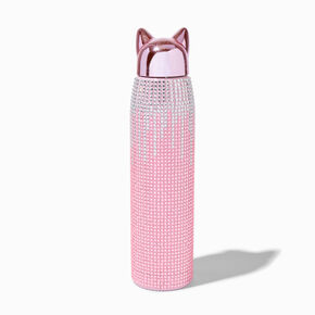 Pink Ombre Bling Cat Ears Water Bottle,