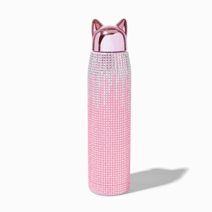 Pink Ombre Bling Cat Ears Water Bottle,