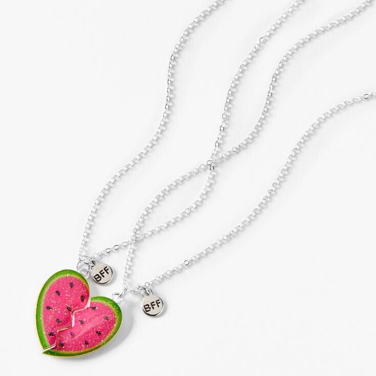 Best Friends Watermelon Split Heart Pendant Necklaces - 2 Pack,