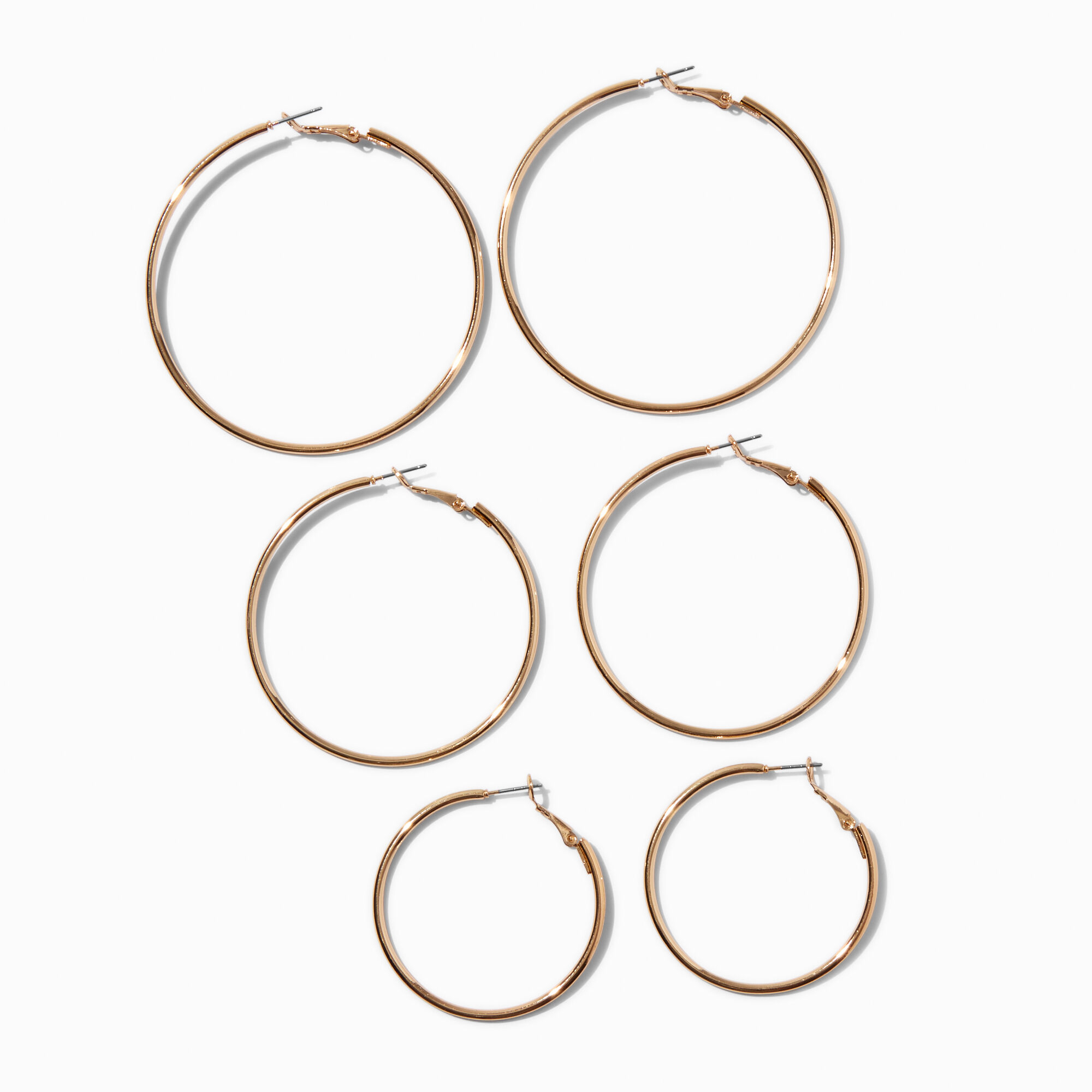 Gold-tone 40mm 50mm, & 60mm Graduated Hoop Earrings - 3 Pack,