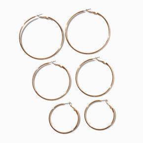 Gold-tone 40mm 50mm, &amp; 60mm Graduated Hoop Earrings - 3 Pack,