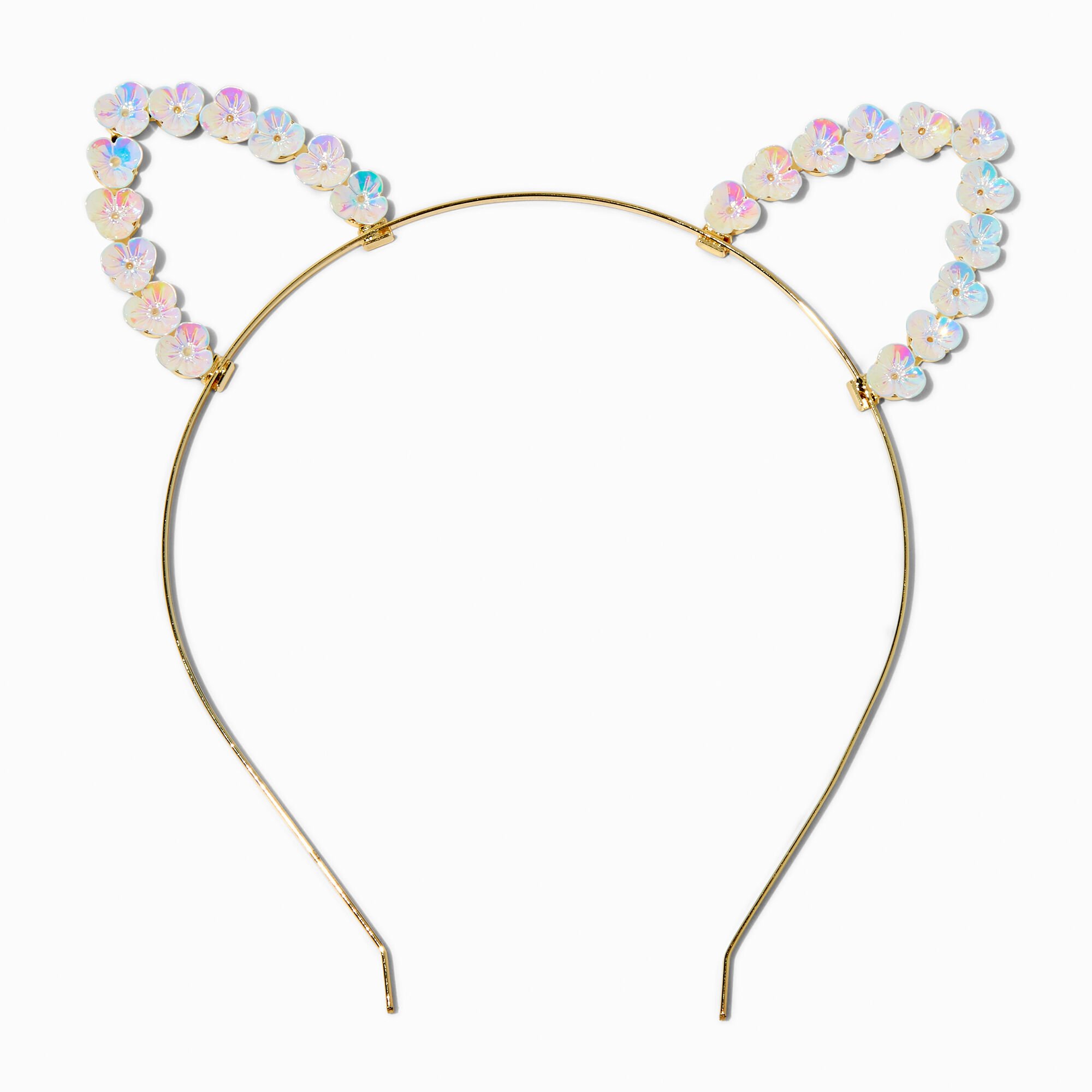 View Claires Iridescent Flowers Cat Ears Headband information