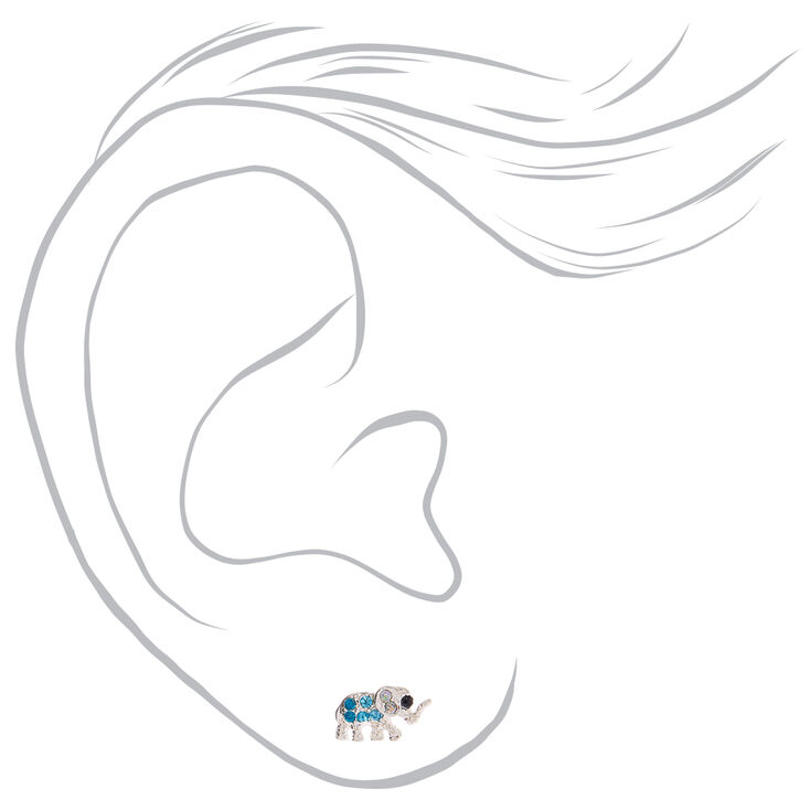 Silver Elephant Earrings - Blue,