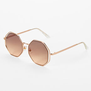 Gold Octagon Frame Sunglasses,