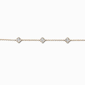 Gold-tone Cubic Zirconia Clover Choker Necklace,