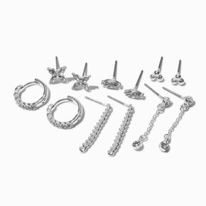 Silver-tone Crystal Mixed Earring Stackables Set - 6 Pack,