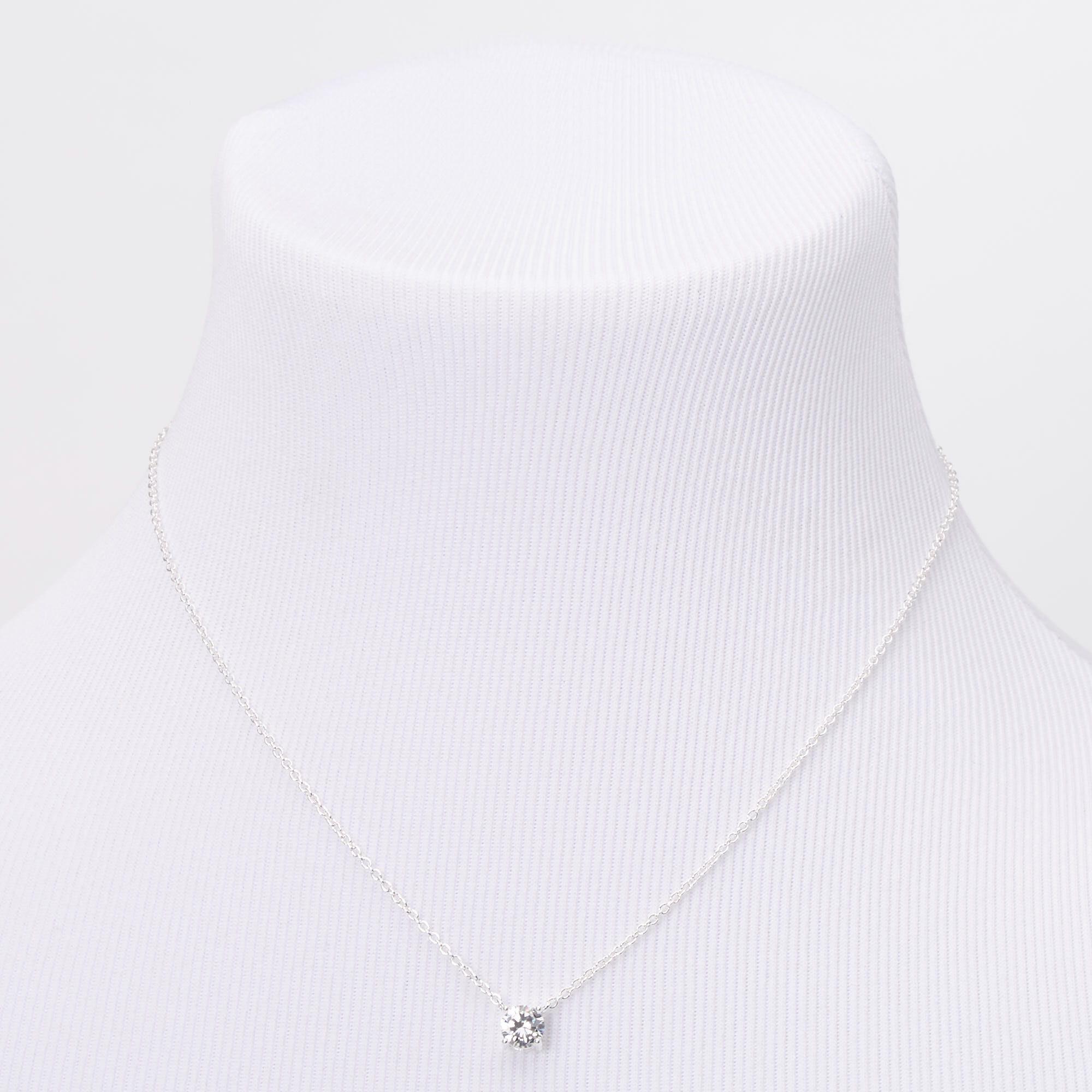 Silver Cubic Zirconia 6MM Single Rhinestone Pendant Necklace
