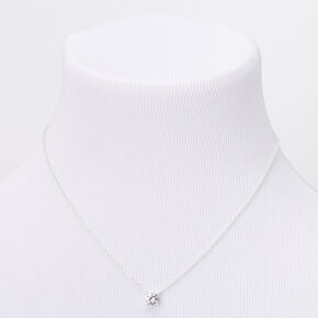 Silver-tone Cubic Zirconia 6MM Single Rhinestone Pendant Necklace,