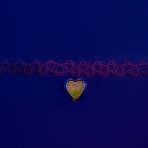 Heart Locket Pendant Glow-in-the-Dark Tattoo Choker Necklace,