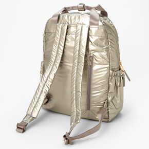 Quilted Metallic Nylon Functional Backpack - Silver,