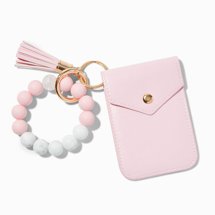 Blush Pink Beaded Wristlet Card Case