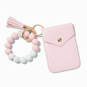 Blush Pink Beaded Wristlet Card Case,
