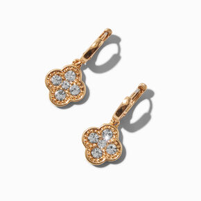 Gold-tone Crystal Clover 12mm Hoop Earrings,