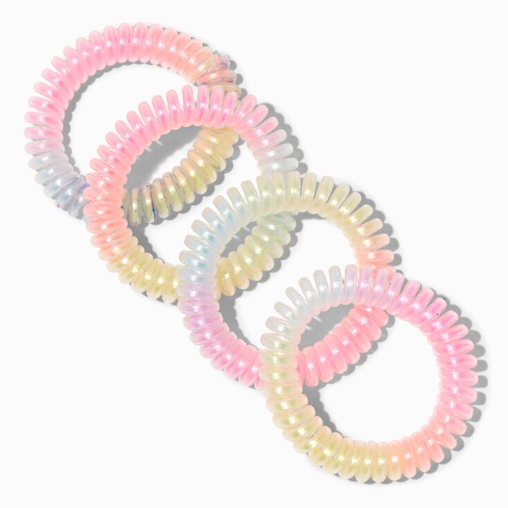 Pastel Iridescent Spiral Hair Ties - 4 Pack,