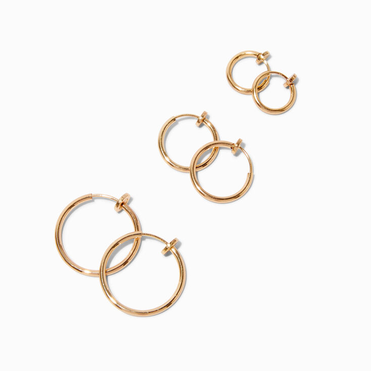 Gold-tone 10MM/15MM/20MM Clip-On Hoop Earrings - 3 Pack,