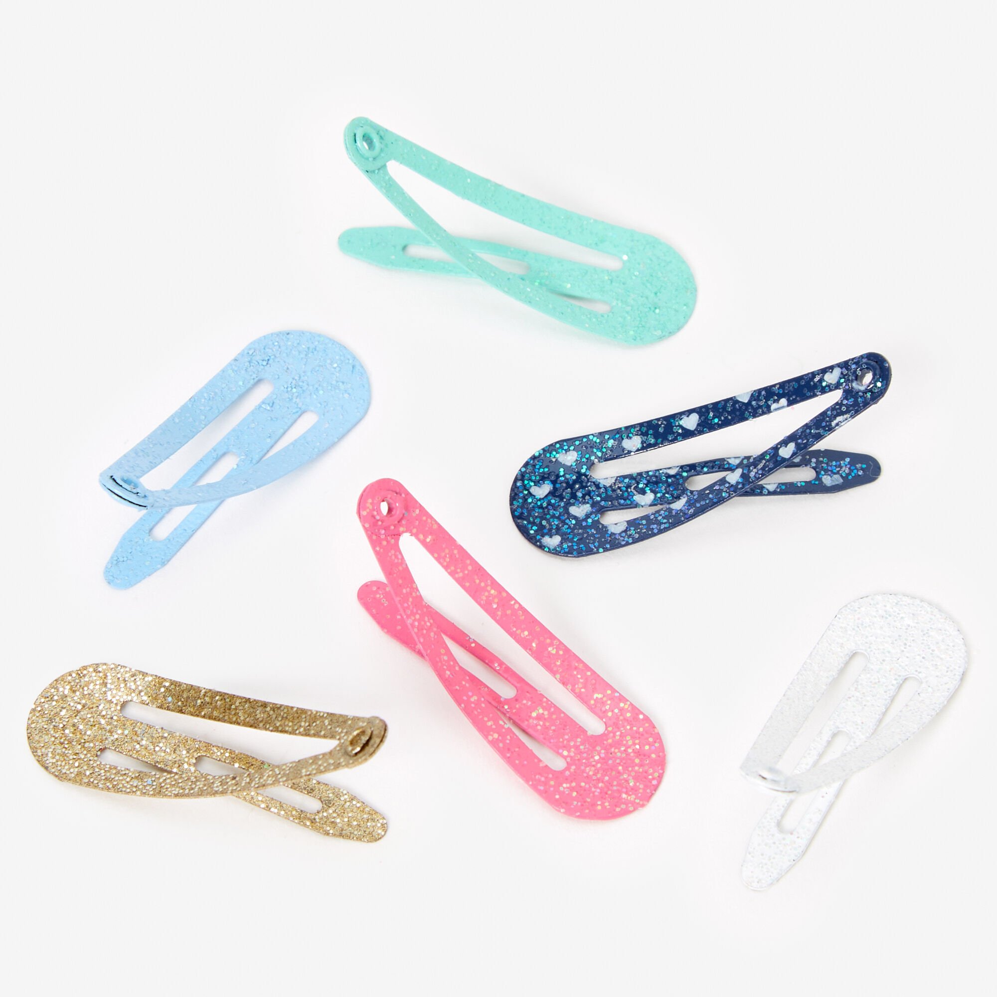 Claire's Club Glitter Heart Snap Hair Clips - 12 Pack,