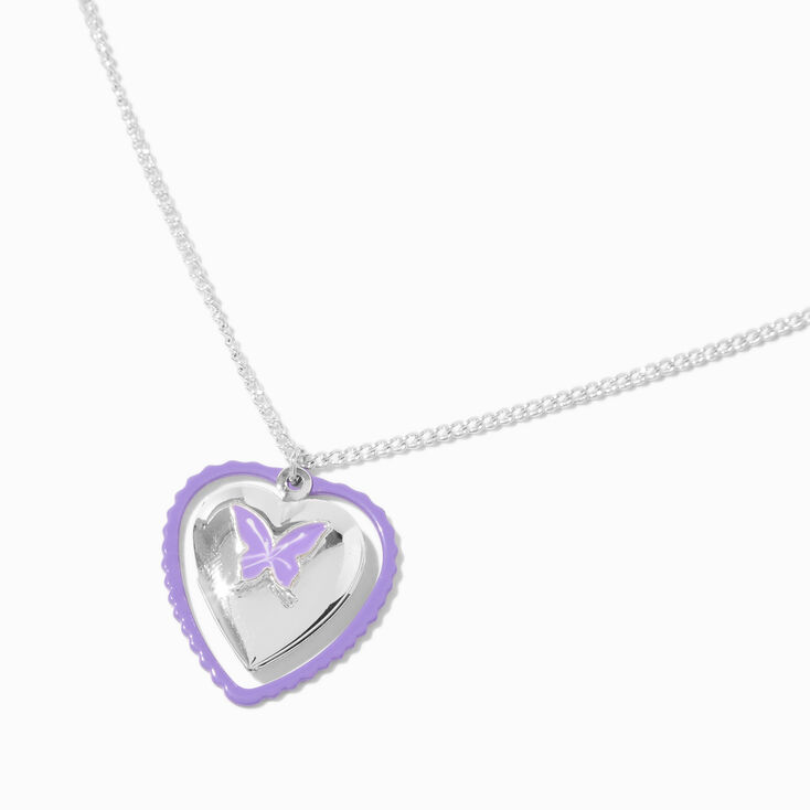 Purple Butterfly Moveable Heart Locket Pendant Necklace,