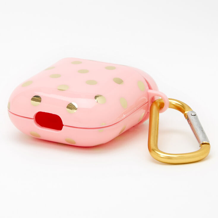 Pink &amp; Gold Polka Dotted Silicone Earbud Case Cover - Compatible with Apple AirPods,
