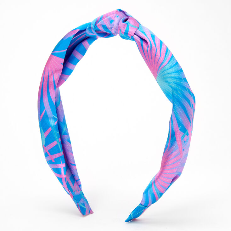 Palm Print Knotted Bow Headband - Blue | Claire's US