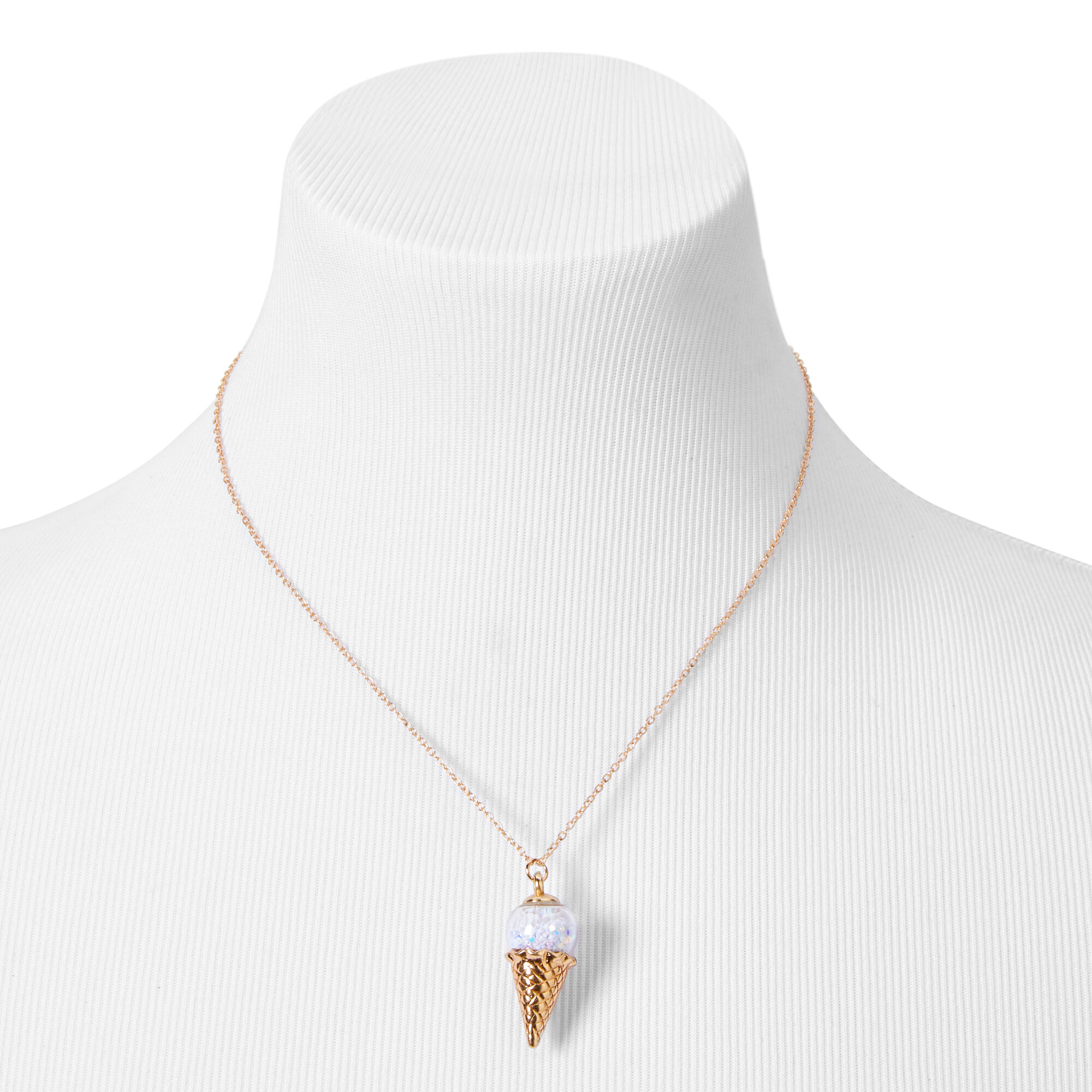 White Glitter Ice Cream Cone Pendant Necklace,