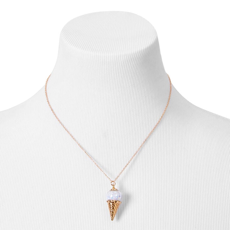 White Glitter Ice Cream Cone Pendant Necklace,