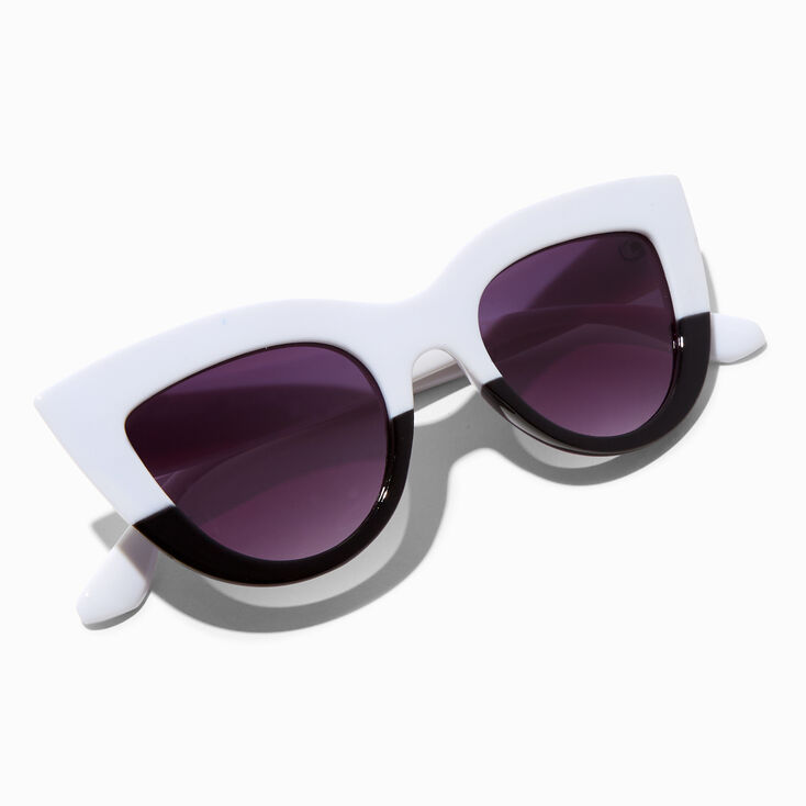 Chunky Black &amp; White Cat Eye Sunglasses,