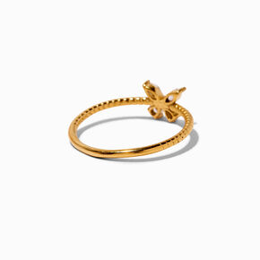Gold-tone Stainless Steel Crystal Butterfly Ring,