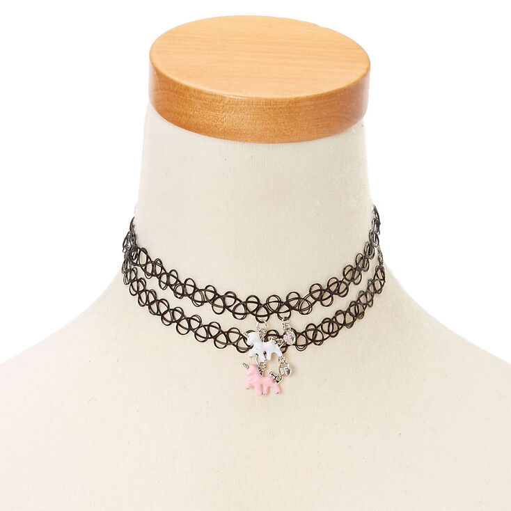 Claire's Ras-de-cou d'amitié noirs effet tatouage avec pendentif licorne