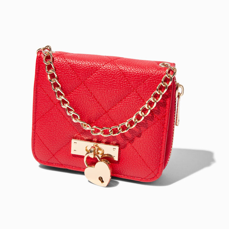 Porte-monnaie pochette poign&eacute;e matelass&eacute; rouge Saint-Valentin,