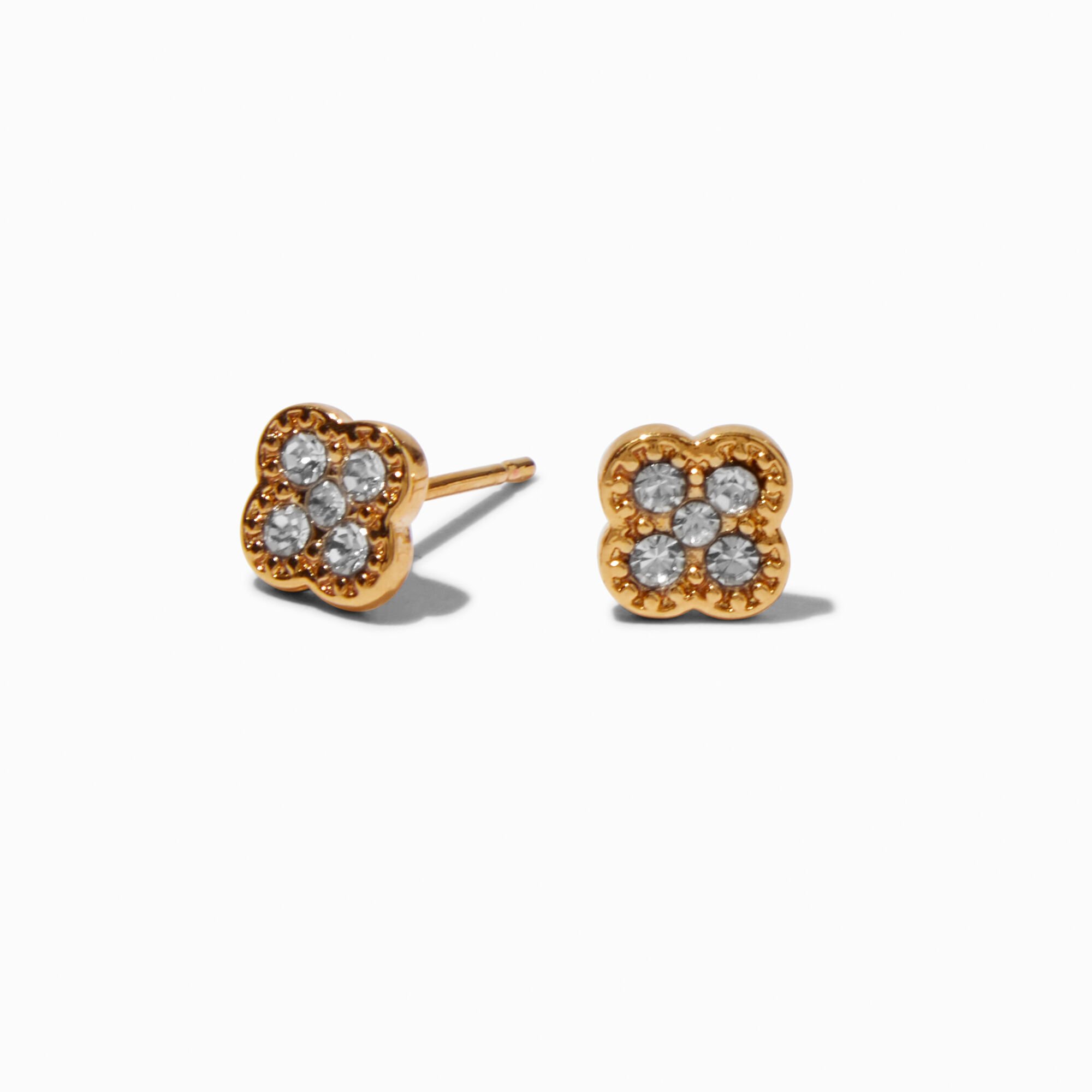Clous d'oreilles trèfle en zircon cubique couleur dorée C LUXE by Claire's,