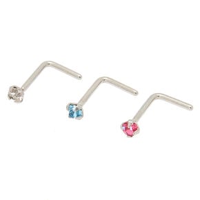 Silver-tone 20G Pastel Nose Studs - 3 Pack,
