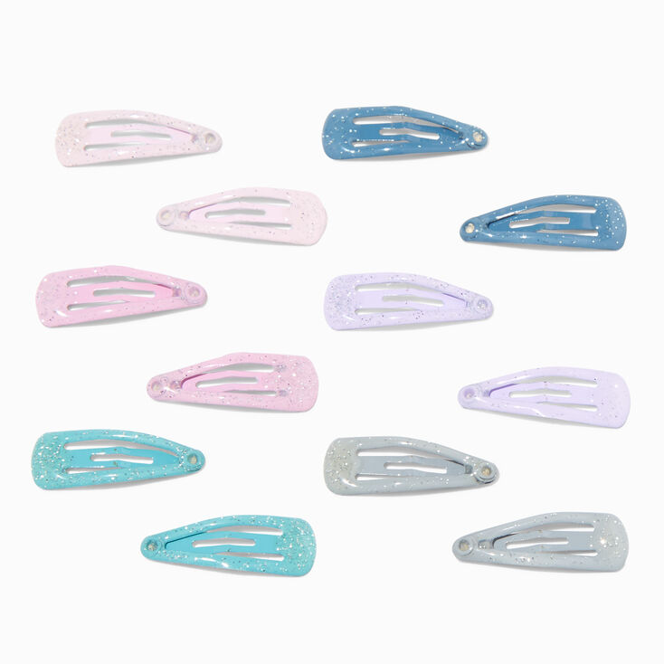 Claire&#39;s Club Deep Pastel Glitter Snap Hair Clips - 12 Pack,