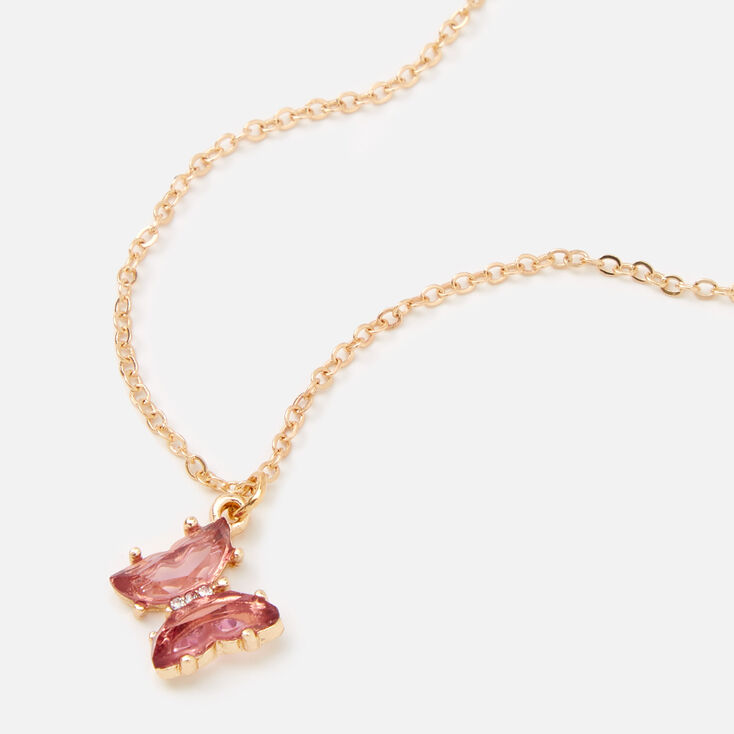 Butterfly Birthstone 16&quot; Gold Pendant Necklace - February,