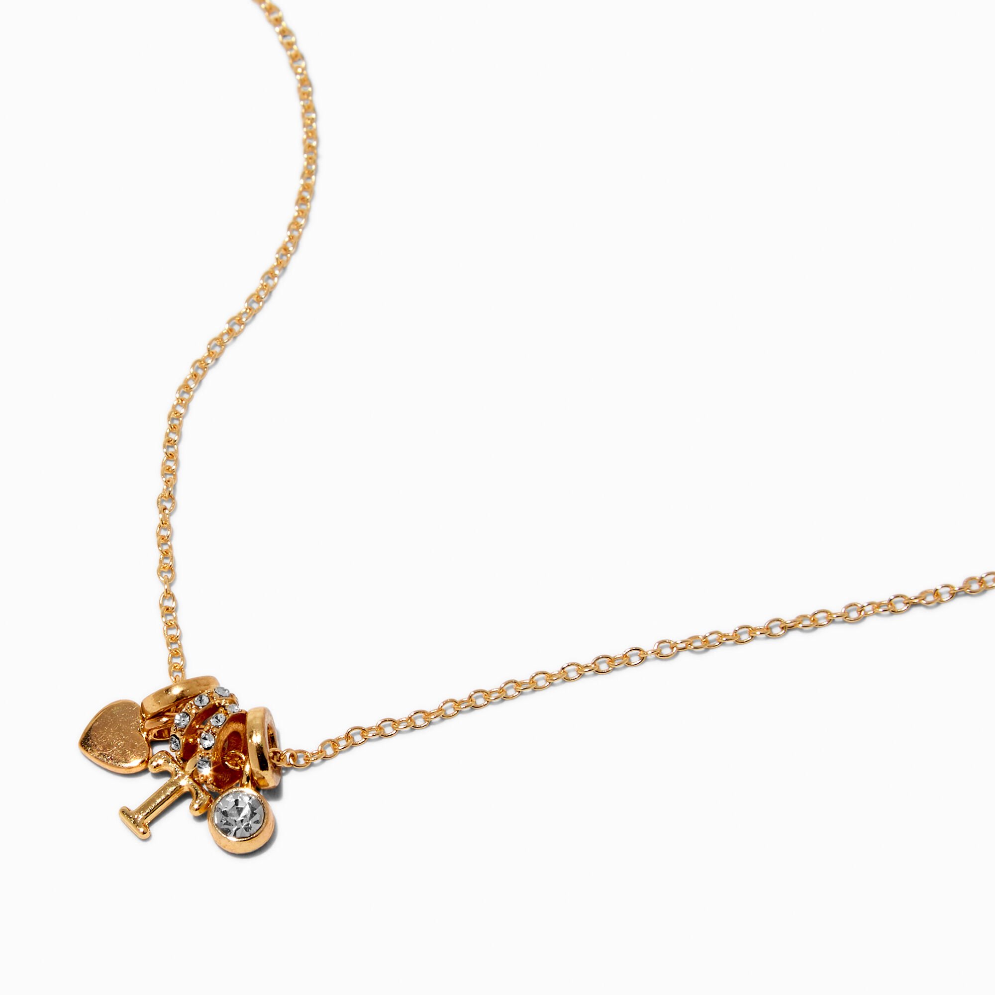Gold-tone Initial Charm Pendant Necklace - T,