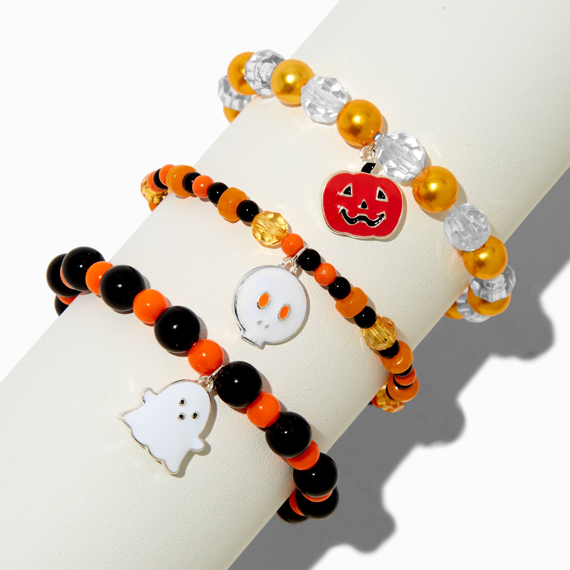 Halloween Charm Beaded Stretch Bracelets - 3 Pack,