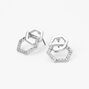 Silver Double Hexagon Stud Earrings,