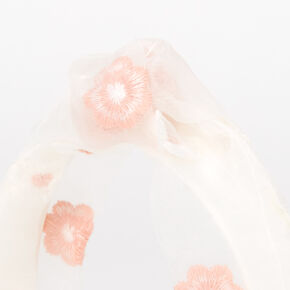 White &amp; Pink Floral Chiffon Knotted Headband,